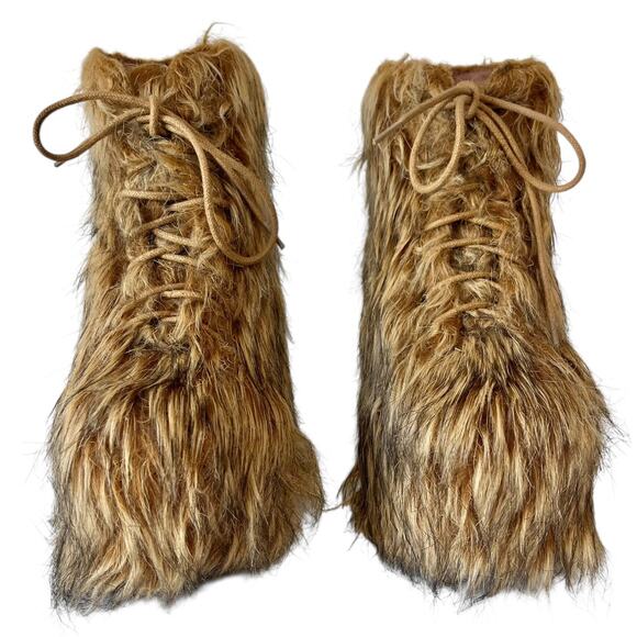 Vintage Jeffrey Campbell Lita Shag Platform Boots Fur Y2K Chewbacca Heels Size 8 - Picture 2 of 7